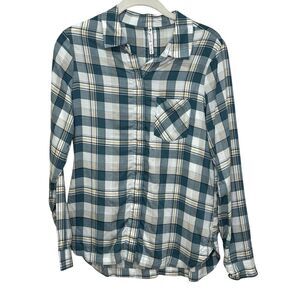 Kuhl Shirt Womens Small Green Blue Plaid Tencel Button Front Long Sleeve Top